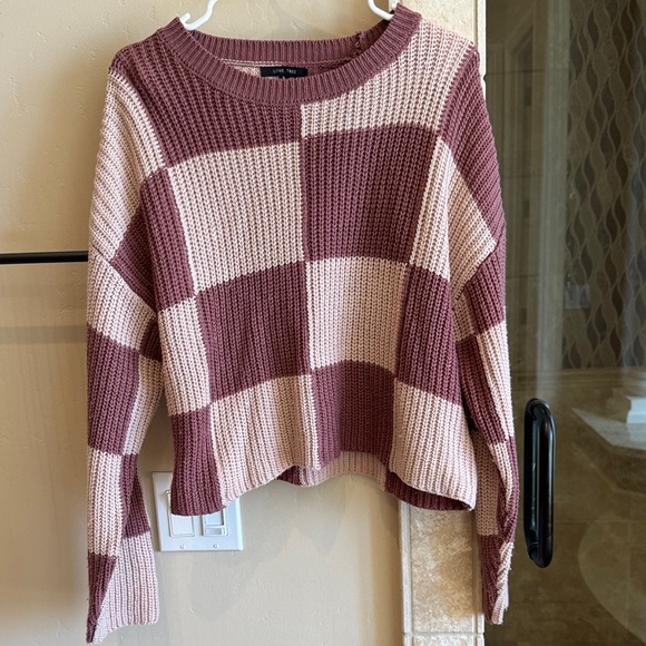 Love Tree Sweaters - Love Tree Mauve and Pink Checkerboard Crewneck Sweater